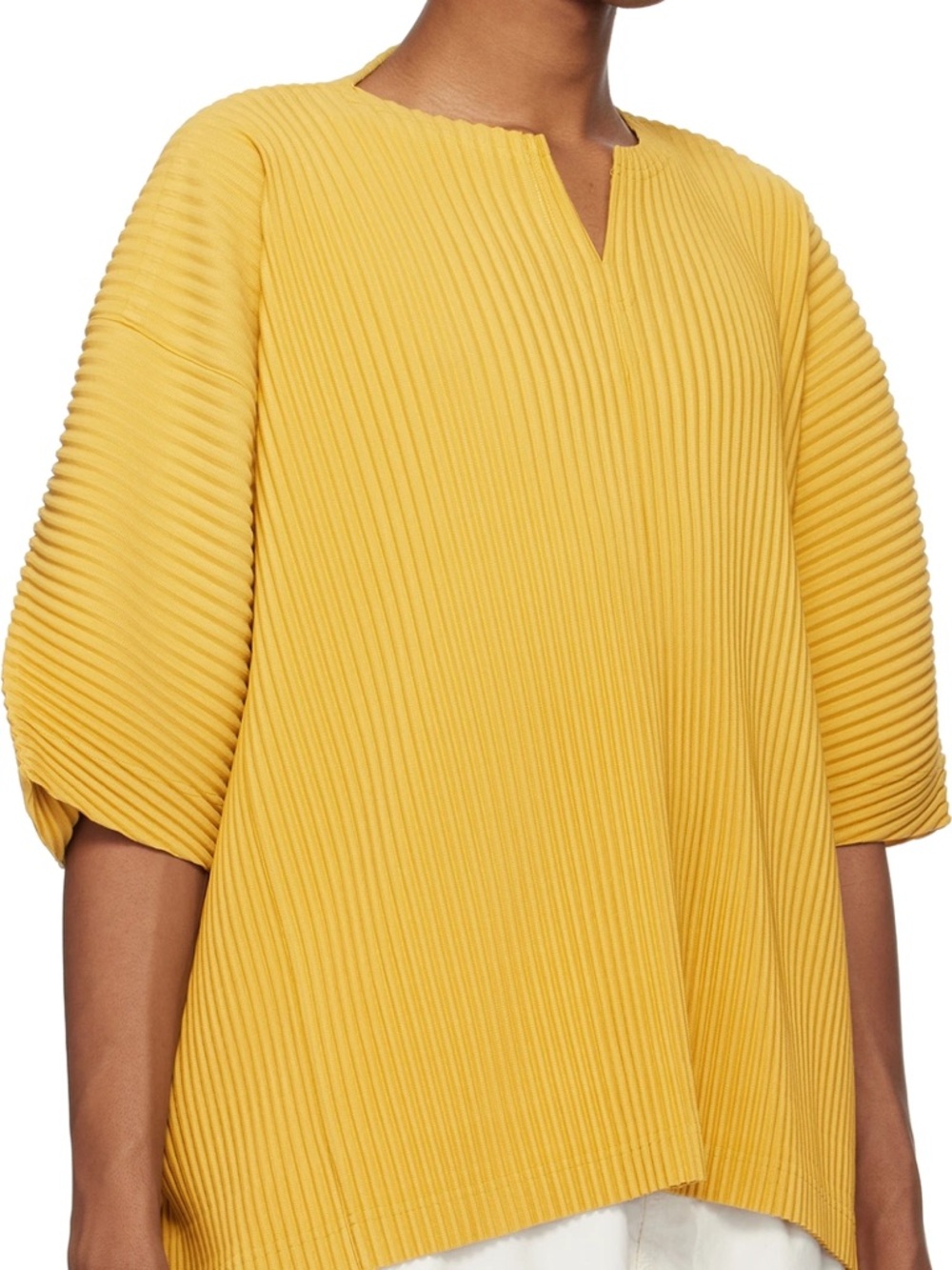 Homme Plissé Issey Miyake Mustard Yellow Pleated Men's Shirt Size XL 4 - Picture 12 of 15